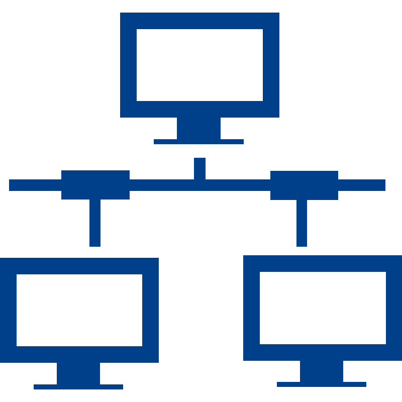 a computer network diagram with blue screens