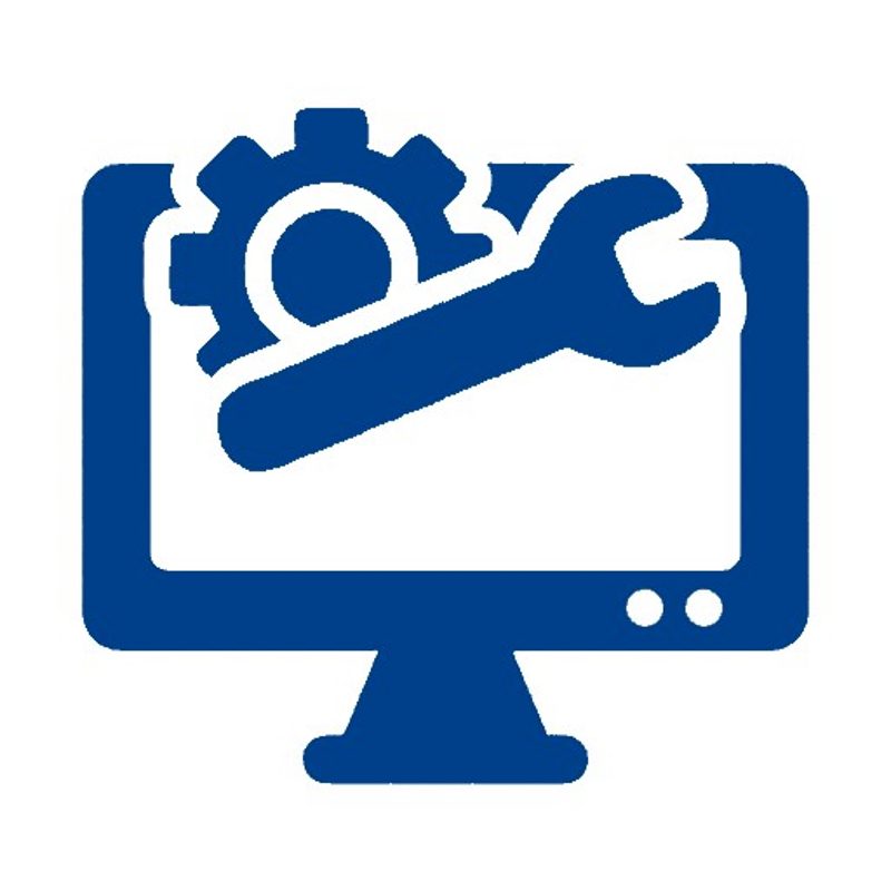a blue symbol with a wrench and a gear on a computer screen